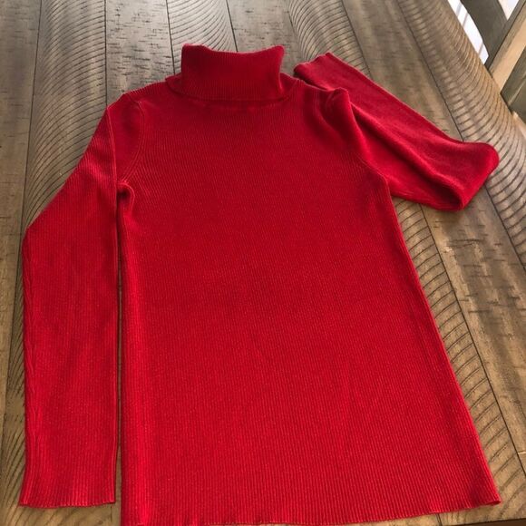Lands’ End Cotton Blend Turtle🐢neck Elastane for Stretch. Deep Red Small is 6-8 - Picture 1 of 17